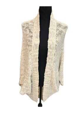 Lightweight Open-Knit Beachy Coastal Nautical Ivory Cardigan Sweater Cozy Women